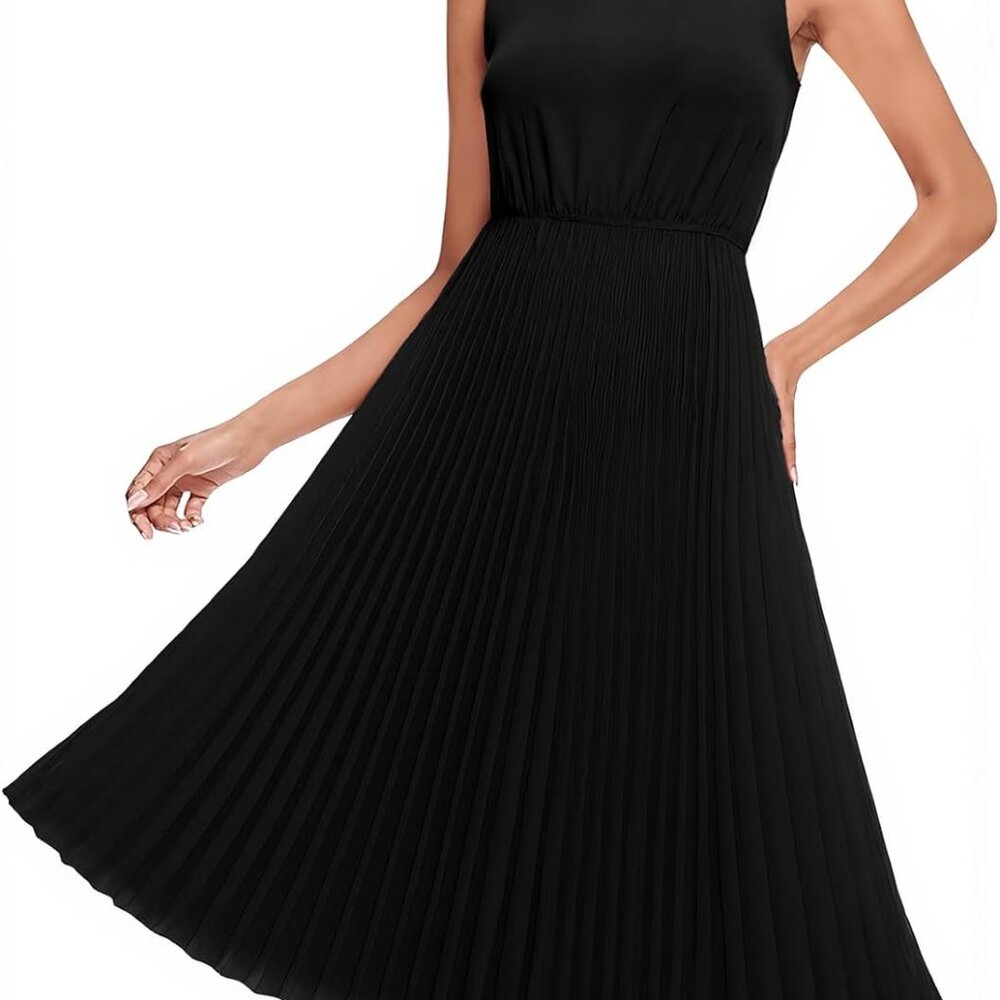 Women's Pleated Midi Dress Polyester Formal Wedding Guest Casual Work